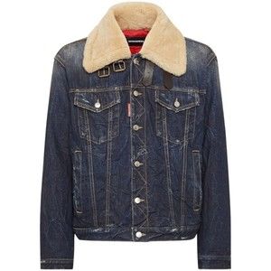 Dsquared2 Distressed Denim Aviator Jacket With Shearling Collar - NWT